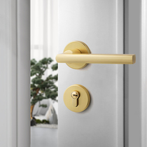  Brushed gold split door lock Indoor household door lock Magnetic mute wooden door lock Bedroom golden light luxury door handle