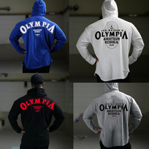 Fitness international sports sweater mens long sleeve hooded kangaroo pocket Olympic clothing spring and autumn thin muscle loose size