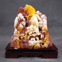 Imitation of hibiscus Stone Shoushan stone figure trio Jade original stone landscape crafts home furnishings