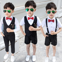 Handsome boy suit summer flower boy boy baby birthday dress suit British boy host black costume