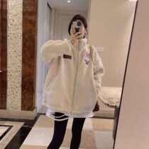 Yan wheat fleece thick short coat female loose Korean winter grain velvet stand collar double-sided lamb coat