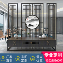 New Chinese stainless steel screen partition custom lattice rose yellow titanium metal light luxury living room entrance Hotel background