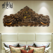 Taiji Thai solid wood carved wall pendant elephant wall ornament Zen wood carving TV sofa background wall hanging