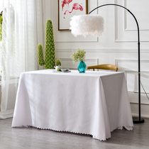 Customized thick wedding solid white tablecloth fabric rectangular fabric Office conference table logo printing