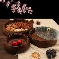 Solid wood with lid dried fruit box new Chinese nut storage box black walnut whole wooden snack plate handmade retro fruit plate
