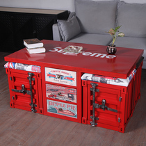 LOFT industrial wind furniture container multifunction storage with stool tea table personality creative iron art retro cabinet