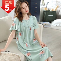 Modal nightdress women Summer thin cotton short sleeve middle-aged mother pajamas summer loose plus size home clothes