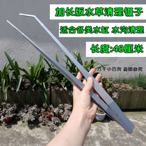 Fish tank ditch garbage cleaning tweezers aquatic straw clip extended version stainless steel tweezers clip straight elbow 48cm