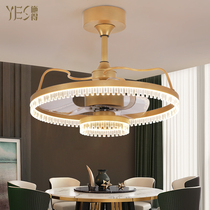 Light luxury crystal dining room bedroom fan light frequency conversion simple Nordic chandelier living room ceiling invisible light Fan one