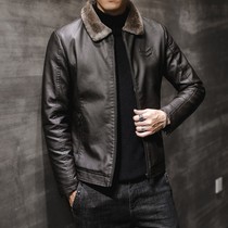 2021 autumn and winter new trendy brand leather leather clothing mens trend slim fur collar leather men sheep jacket casual coat