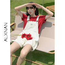 Deer south cowboy bib pants womens 2021 thin summer Korean solid color loose thin thin man wide leg shorts
