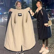 Winter 2021 large-size military overwork Padded cashmere Lamb hair ins cotton coat long knee cotton jacket