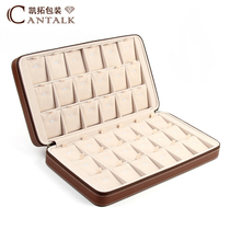 High-grade leather zipper double Open portable jewelry jewelry box jewelry storage box necklace pendant display collection