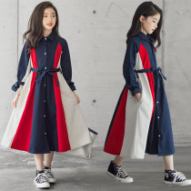 Girls dress in dress spring dress Korean version CUHK Scout Ocean Qi casings Waist Lacing over knee large hem Skirt Fall Plus Suede