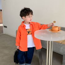 Boy Fried Street Denim Shirt 2022 New Spring Loaded Children Orange Lined Coat Jacket Spring Autumn Ocean Clothes Cardiovert