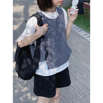 Step into the galaxy Japanese retro design sense stacked plaid vest loose outer thin sleeveless vest summer
