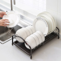 Household double-layer sink drain rack Kitchen wrought iron with water tray dish rack Bowls chopsticks dishes tableware storage rack j