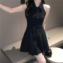 Summer 2022 halterneck sleeveless dress womens premium skirt black sexy high-waisted spice girl skirt two-piece set