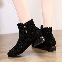 Hollowed-out Mesh Veil Woman Boots 2022 Spring New Coarse Heel Round Head 100 Hitch Genuine Leather Single Boot Fashion Water Drill Soft Leather Sandal