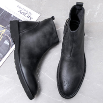 Tide brand 2021 autumn and winter new mid-gang Martin boots mens high-top leather shoes casual short boots British Chelsea boots