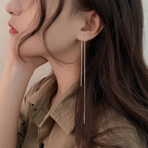 South Korea 925 Silver Needle Simple Cold Wind Long Ear Line Joker Advanced Tassel Earrings Net Red Earrings Women Tide