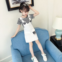  Girls Summer Cotton Dress Western Princess Skirt Childrens skirt Little girl fashion Denim strap Skirt suit