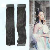 Costume black long straight wig modeling studio performance Dragon girl hair piece unilateral straight hair row bun Fairy children