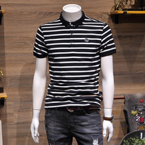 Business polo shirt mens fashion brand 2021 summer new Korean slim lapel stripe casual t-shirt mens short sleeve