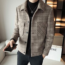 Trend Mr autumn and winter woolen coat mens Tide brand 2021 light luxury fashion casual plaid short woolen jacket