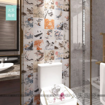 Chinese style small flower tiles 200x200 retro background wall tiles new Chinese kitchen bathroom tiles balcony floor tiles