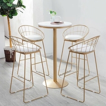 Nordic creative round high-legged table Bar table Solid wood household Wrought iron bar chair High round table Milk tea shop table and chair