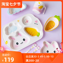 Childrens dinner plate divided male girls Cartoon Melamine Food Grade Special Eat Rice Bowls Spoon Baby Cutlery Suit Gift Box