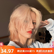 Wolf tail wig men Korean version of handsome golden middle Japanese Mullet Head female lifelike short hair Samurai Head full head cover