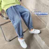 Boy Jeans Loose 2022 new Korean version Tides Old Daddy Pants Boy Clothing Spring Autumn Style Foreign Air Pants Children Long Pants