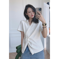 MEIYANG twister shirt niche shirt V-neck air cotton short-sleeved top womens summer
