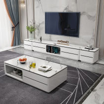 Modern simple TV cabinet coffee table combination set Living room 1 6 meters marble surface tempered glass surface small apartment type
