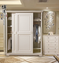 American pastoral black and white solid wood wardrobe two-door bedroom Mediterranean European sliding sliding door wardrobe