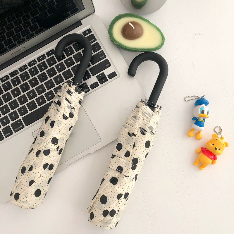 Han Feng ins small fresh umbrella simple couple portable stylish bend handle hand-light sunshade dot umbrella
