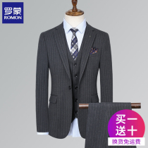 Romon suit suit suit mens striped slim suit male business leisure youth Korean groom groomsman dress