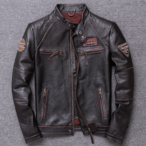 2021 special leather men leather leather jacket head layer cowhide slim body stand collar leather jacket motorcycle leather coat tide