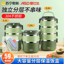 Ai Shida 304 multi-layer stainless steel thermal insulation lunch box large-capacity rice bucket divided box lunch box layered combination 110