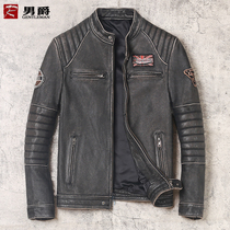2020 Japanese vintage retro made of old leather clothes mens real leather collar locomotive leather jacket sashimi with short manmade coat