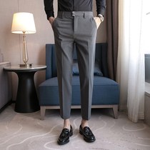 Hong Kong Tide brand spring and autumn mens suit pants slim feet stretch ankle-length pants mens British casual non-iron trousers