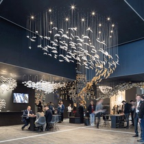 Custom engineering soft decoration Large glass pendant Exhibition hall Club High-end hotel Sales department Feather ceiling decoration