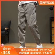 Hong Kong Chao brand jeans mens loose Hong Kong style large size overalls long pants autumn stretch feet nine casual pants