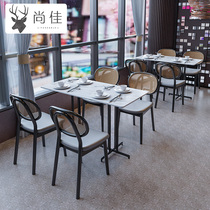 Customized Western Restaurant Casuo Simple Rock Plate Dining Table Self-service Hot Pot Kebab Shop Coffee Shop Music Dining Bar Table and Chair