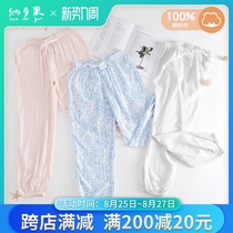  Womens gauze parent-child bloomers Summer muslin pure cotton home pants Bamboo fiber pajamas loose large size mosquito-proof