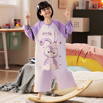 Girls one-piece pajamas cute spring and autumn pure cotton long sleeves baby childrens home clothes mother and daughter parent-child nightgown girl