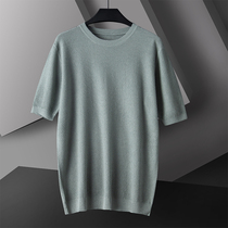 Machine washable worsted cashmere mulberry silk short-sleeved T-shirt Mens summer round neck loose half sleeve casual knitted top