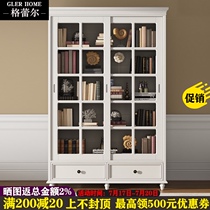 American solid wood bookcase European floor push-pull glass door bookshelf Childrens locker storage cabinet shelf customization